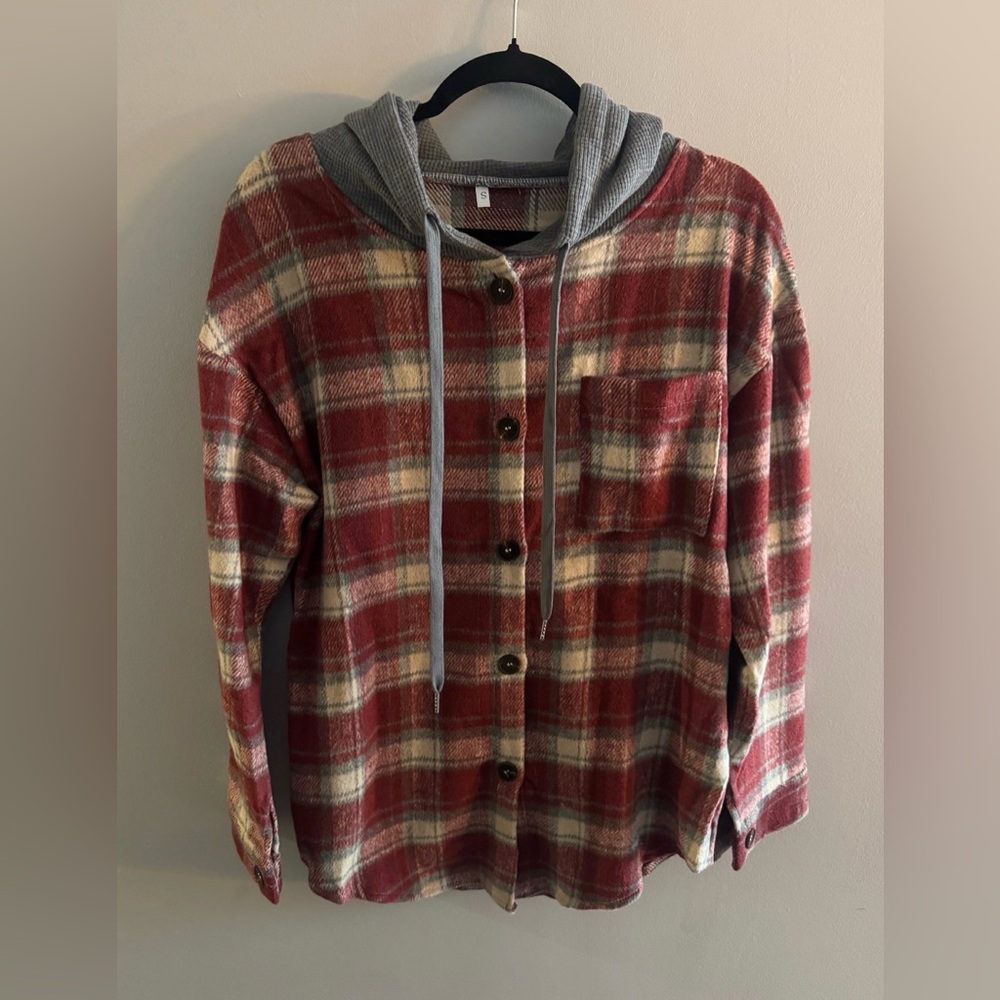 Plaid Button-Up Hoodie
